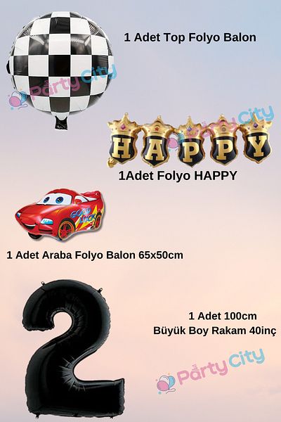 Party City 2 Year Old Car Themed Bulk Birthday-Party Celebration Balloon Set