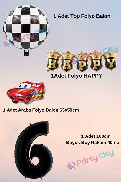 Party City 6 Year Old Car Themed Bulk Birthday-Party Celebration Balloon Set