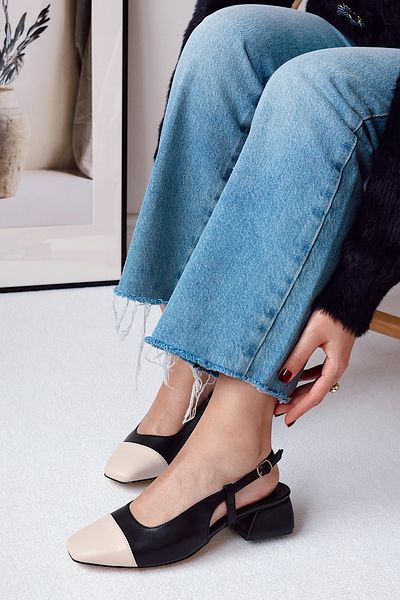 POLKA STORE Balance Mascaret Detailed Open Back Square Toe Helmet Women's Mary Jane Short Block Heeled Shoes