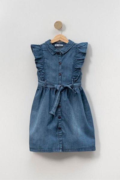 Aymini Girl's Ruffle Ruffle Denim Dress