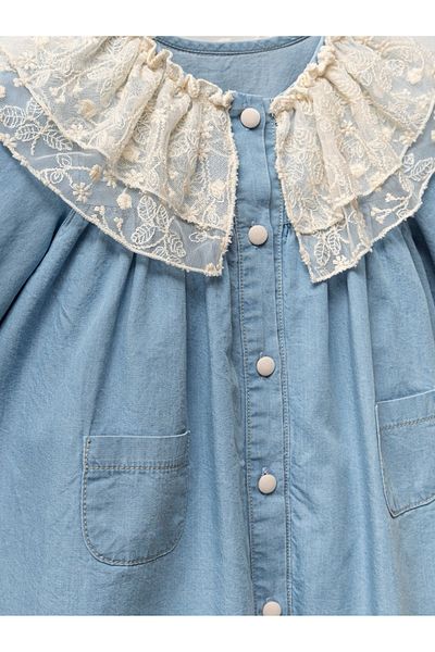 MixMax Bebe Baby Girl Denim Dress with Lace Collar 100% Cotton