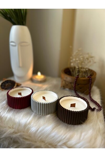 mumcu 3'lü Set Özel Tasarım El Yapımı Renkli Kasede Ahşap Fitilli 3 Adet Kavu...