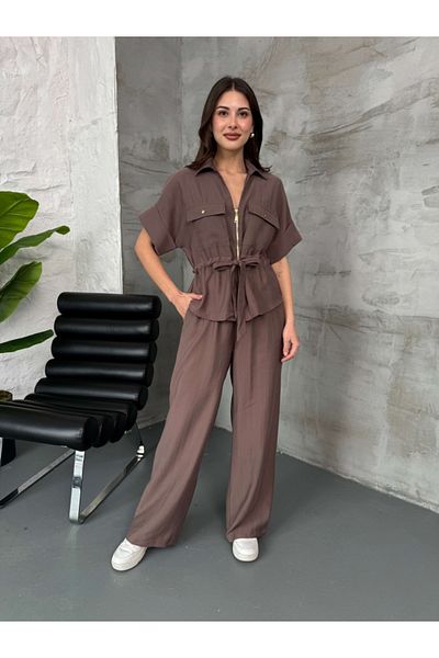 Elif Özbey Butik Brown Waist Drawstring Suit