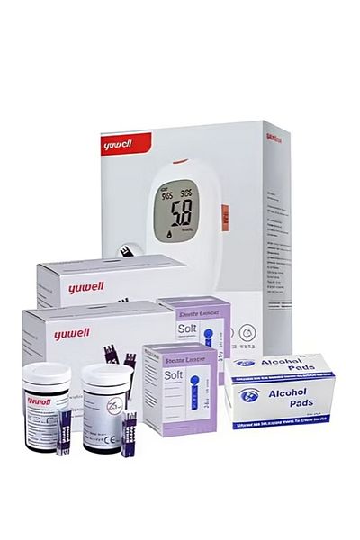 Yuwell Blood Glucose Monitoring Kit, 100 Strips and 100 Lancets, Blood Sugar Test with alcohol pads