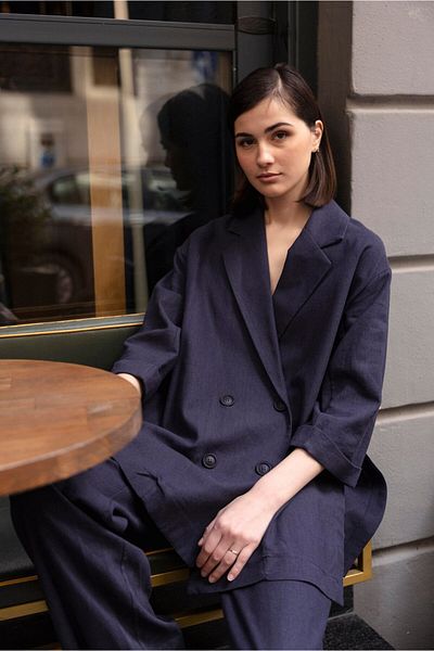 Lavanta Tekstil Double Breasted Collar Jacket Pants Set