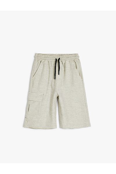 Koton New Season Cotton Pocket Detailed Tie Waist Striped Shorts
