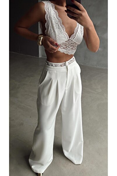 mydukkan.co Kemeri Dantel Detaylı Palazzo Pantolon