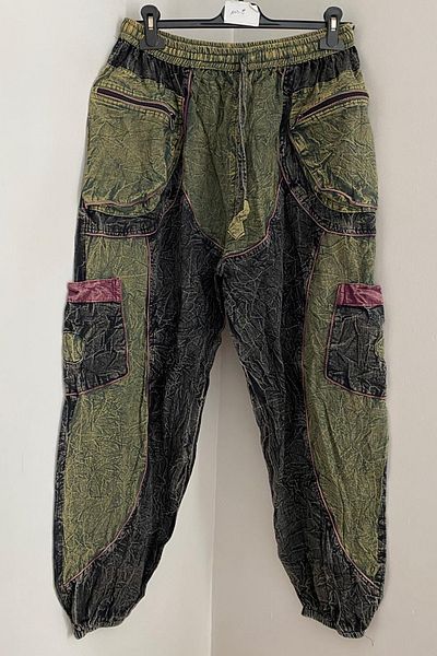AYASOFYA OTANTIK Unisex Nepal Μαύρο Ethnic Παντελόνι Hippie Bohemian με ελαστική μέση και πόδια με τσέπες με φερμουάρ