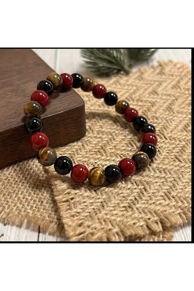 ORGANICYOU Vintage Style Genzu Bracelet - Raven, Red Flat and Black Onyx