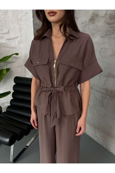 Elif Özbey Butik Brown Waist Drawstring Suit