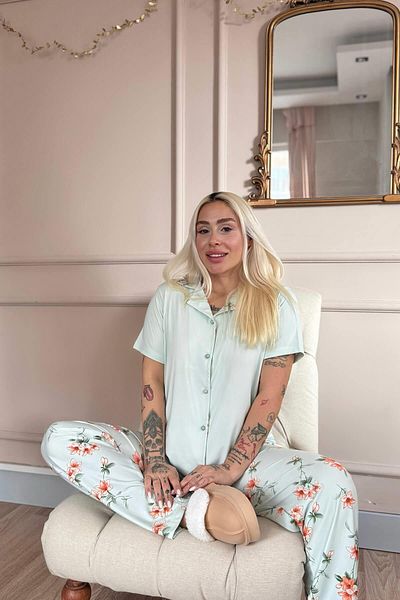 Pijamaevi Florisal Breeze Exklusif Women's Sleepwear Set Front Buttoned