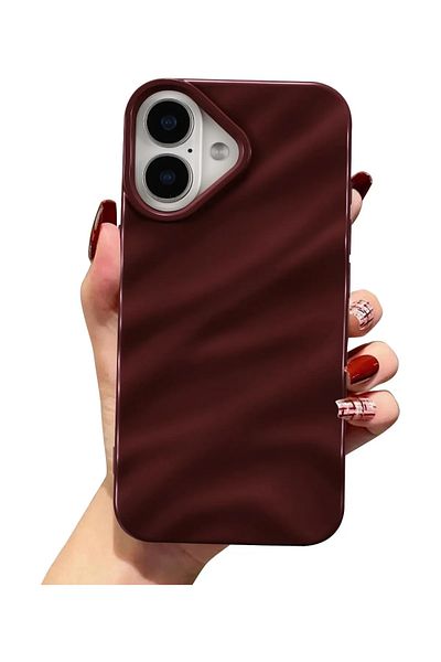KVK PRİVACY iPhone 16 Plus Compatible Case Luxury Shiny Electroplated Shock Resistant Soft Cover Burgundy