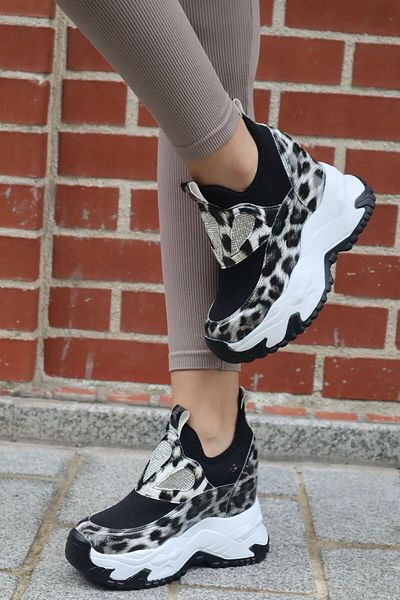 nuaA Nua Shoes Fashion Leopard High Sole Sneaker 10 cm Hidden Heel Casual Sports Shoes