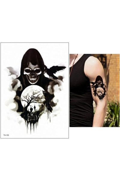 Miyoste Gerçek Görünümlü Cellat Azrail Ay Karga Geçici Dövme 3 Boyutlu Tattoo