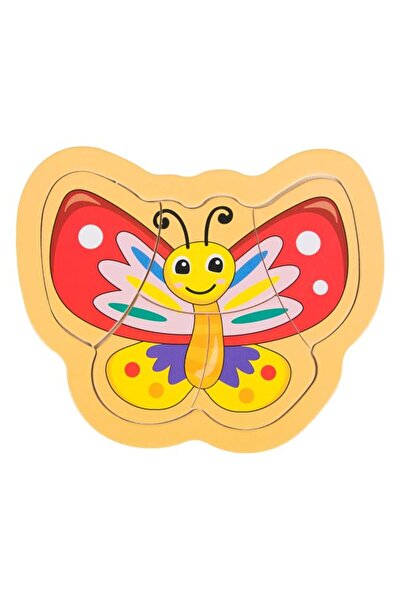 OEM Puzzle din Lemn, Fluture 5 Piese, Multicolor, 14.5x12cm, Varsta 3+ Ani