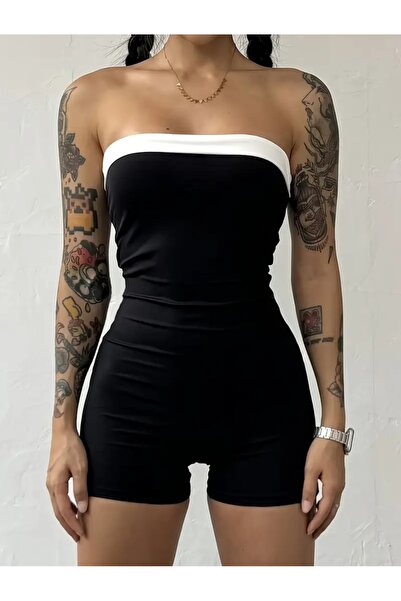 Olyssia Women's Piping Detailed Black Strapless Jumpsuit / New Season - Casual / Sports Use