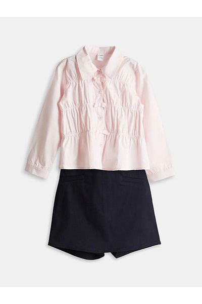 LC Waikiki Lcw Kids Pink Poplin Girl's Shirt and Shorts 2-Pack