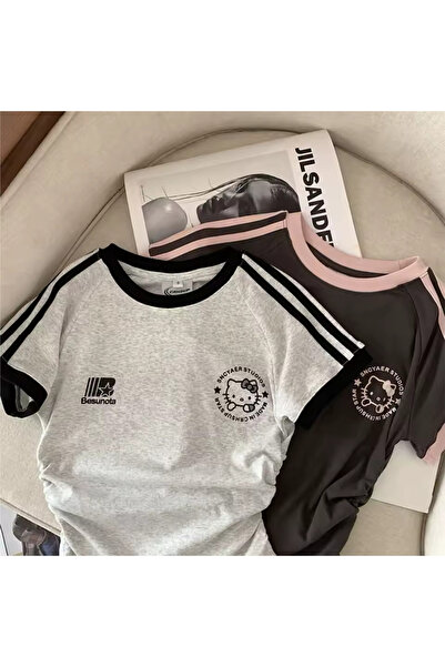 SEFUR Trend Black Pink Crop Tişört Kısa Kollu T-shirt Short Sleeve