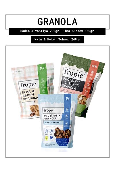 FROPİE Probiotic Almond & Vanilla - Apple & Almond - Gluten-Free Cashew & Flax Seed with Protein Set of 3