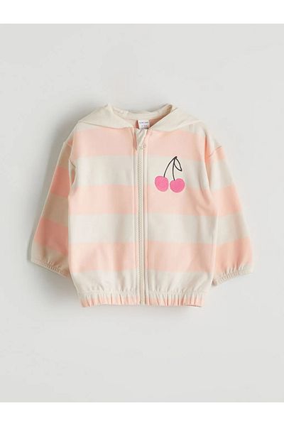 LC Waikiki Lcw Kids Pink Cherry Printed Baby Girl Cardigan and Leggings 2-Piece