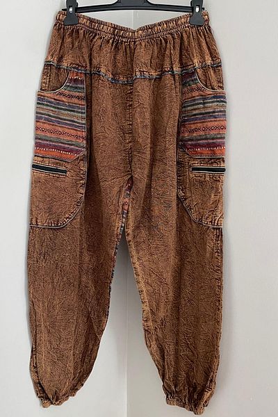 AYASOFYA OTANTIK Unisex Nepal Kahvenek Ethnic Pattern Casual Hippie Bohemian παντελόνι με ελαστική μέση και πόδια με τσέπες Cargo