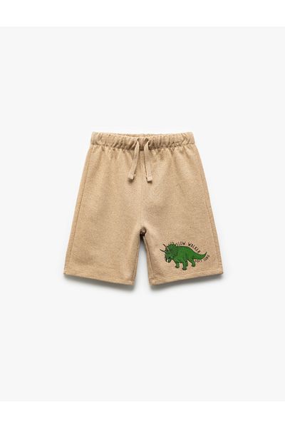 Koton New Season Dinosaur Printed Bermuda Shorts with Elastic Waist