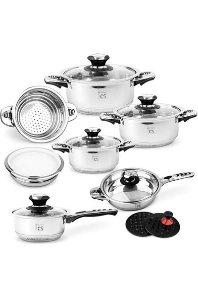 Carl Schmidt Sohn Set de vase din oțel inoxidabil cu termometru Aurich 16 buc