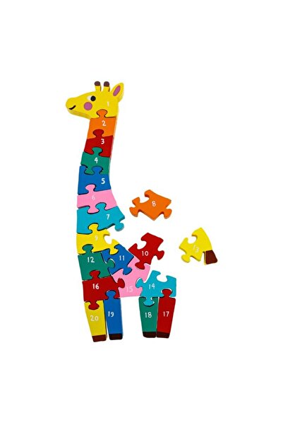 OEM Puzzle din Lemn Girafa, 20 Piese Colorate, 11x28cm, Varsta 3+