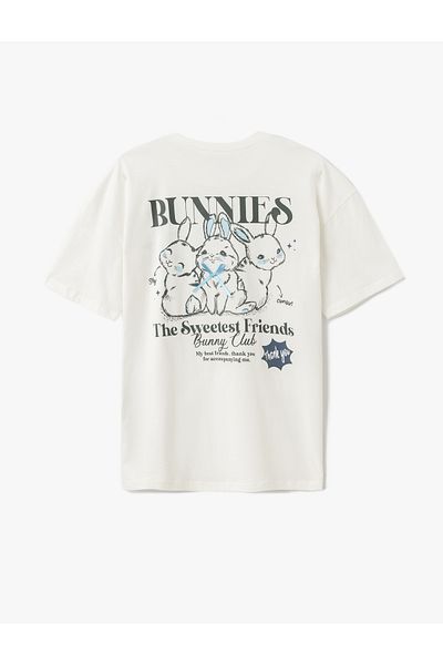 Koton New Season Back Rabbit Printed Oversize Short Sleeve Crew Neck T-Shirt