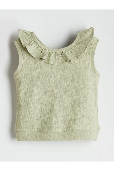 LC Waikiki Lcw Kids Green Ruffled Collar Girls Blouse and Shorts 2-Piece