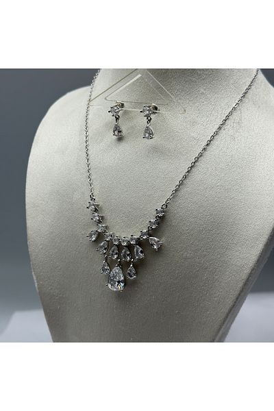 HADRA ACCESSORİES Zircon Drop Model Evening Dress Necklace Earring Set Bridal Jewelry Set Engagement Set Party Invitation Set