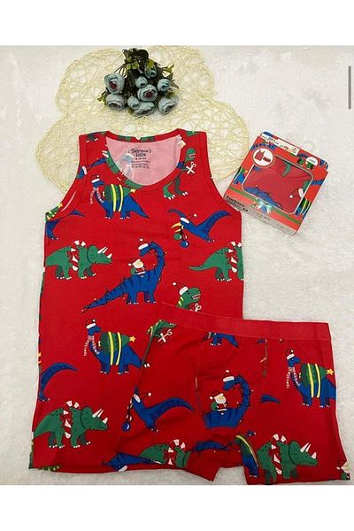 Yağmur Giyim Elm Red Dinosaur Patterned Boys' Athlete Boxer Set 2024-3