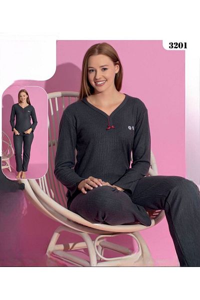 Yağmur Giyim Mlale Smoked Thick Report Interlock Pajama Set 1303-3201