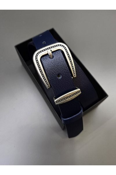 Kemerix Ζώνη 100% γνήσιο δέρμα με κασσίτερο με πόρπη Navy Blue