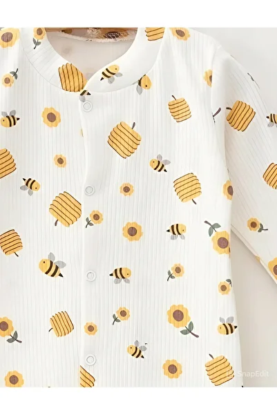 LemayBebek Bee Patterned Baby Jumpsuit with Booties