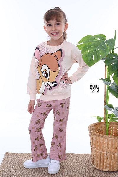 yagmurgiyim Cotton Girl's Set with Ribbed Tights 2 Thread 3-10 Years Old Patterned