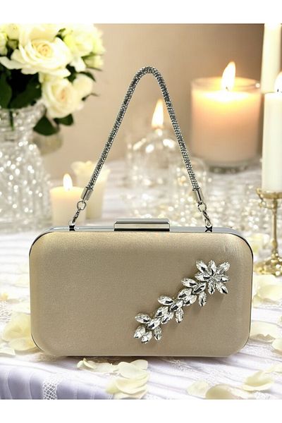 Wedding Fashion Culoare Nudă Satin Piatră Mâner Femei Rochie De Seară Geantă Nunta Logodna Absolventa
