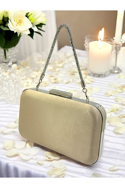Wedding Fashion Culoare Nudă Satin Piatră Mâner Femei Rochie De Seară Geantă Nunta Logodna Absolventa