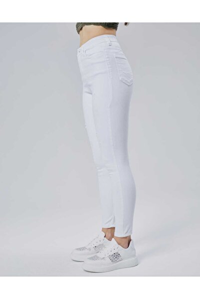 geenz manifacture Όμορφο λευκό λέιζερ με λεπτομέρεια ψηλόμεσο Skinny Jean