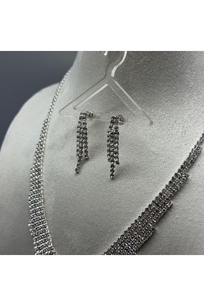 HADRA ACCESSORİES Gradual Waterway Set Zircon Evening Dress Necklace Earring Set Bridal Jewelry Set Engagement Set Party Invitation Set