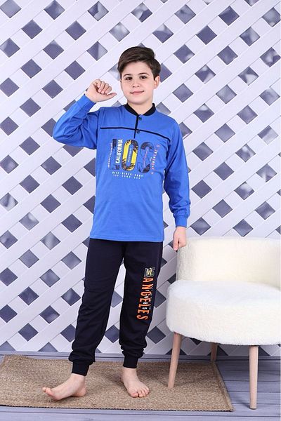 Yağmur Giyim Set de pijamale cu mânecă lungă cu imprimeu albastru California pentru băiat 11-15 ani