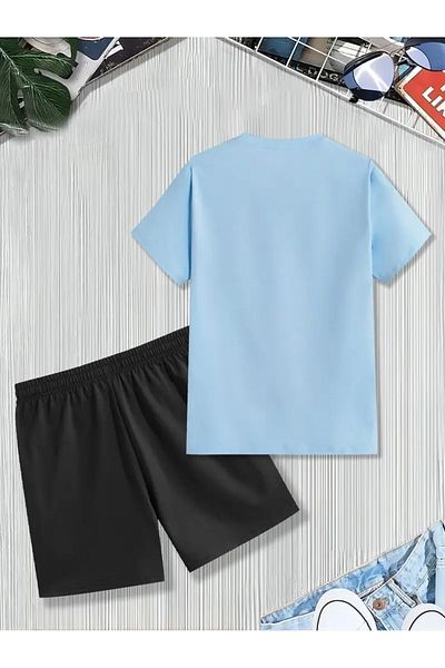 Minikelya Los Angeles City Art Font Print Versatile Short-Sleeved T-Shirt and Shorts Set