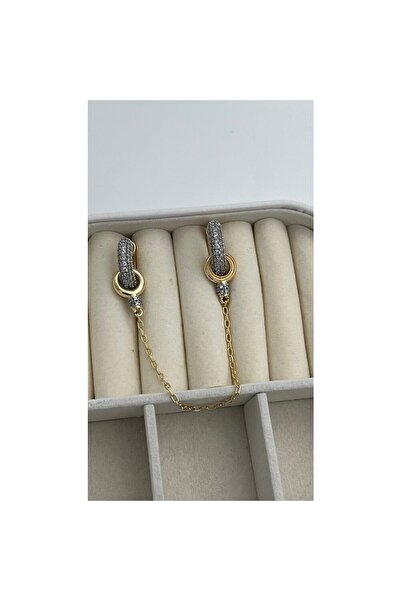 ParlaTakıAksesuar Özelseri Zincirli İkili Halka Küpe Altın Renk