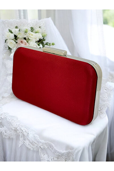 MidStore Бордо кристална сатенена дамска вечерна чанта, вечерна чанта за сват...