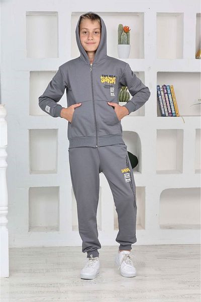 yagmurgiyim Pjk2İ Skater Smoked 2 String 100% Cotton Boy's Zippered Tracksuit Set 5-14 Years 7469-F