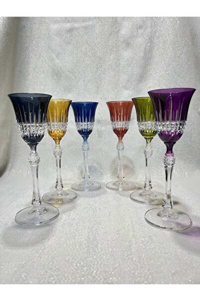 Mirano Cam Tasarım DEKORLU (KESME) EL İŞİ BOYALI ÇOK RENKLİ 75ML 6LI KRİSTAL ...