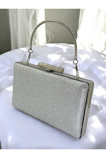 Wedding Fashion Culoare Argintie O singură față cu piatră Mâner metalic Geantă rochie de seară pentru femei Nuntă Logodna Absolvire