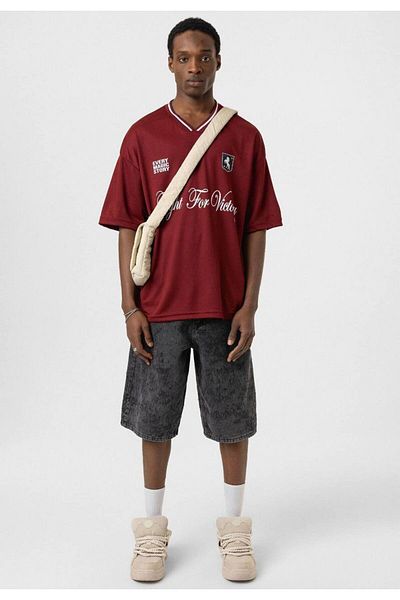 İLKCET MODA Tricou oversize unisex cu decolteu în V