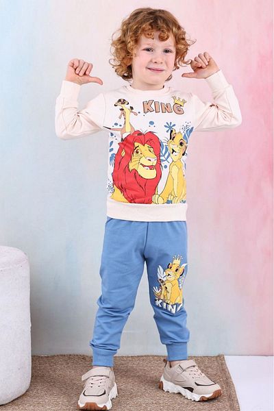 yagmurgiyim Σετ αθλητικές φόρμες Lion King με σχέδιο μπλε για αγόρια - 100% βαμβάκι, 3-10 ετών, 7425-M