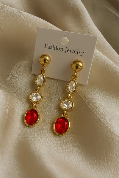 Happy Vibes Emerald Detailed Gold Colored Stone Dangle Earrings